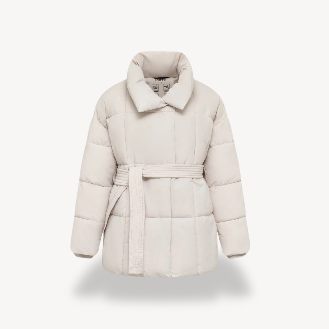 Loravelle | Women's Puffer Jacket – Belted, High Collar, Winter Coat