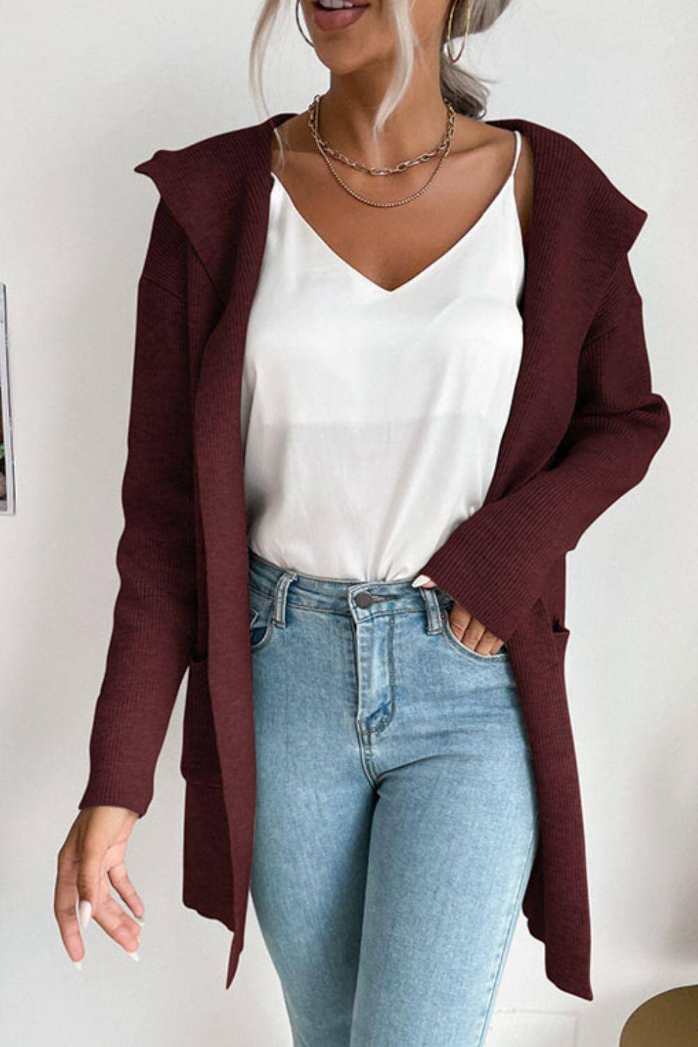 Women's Ribbed Hooded Cardigan