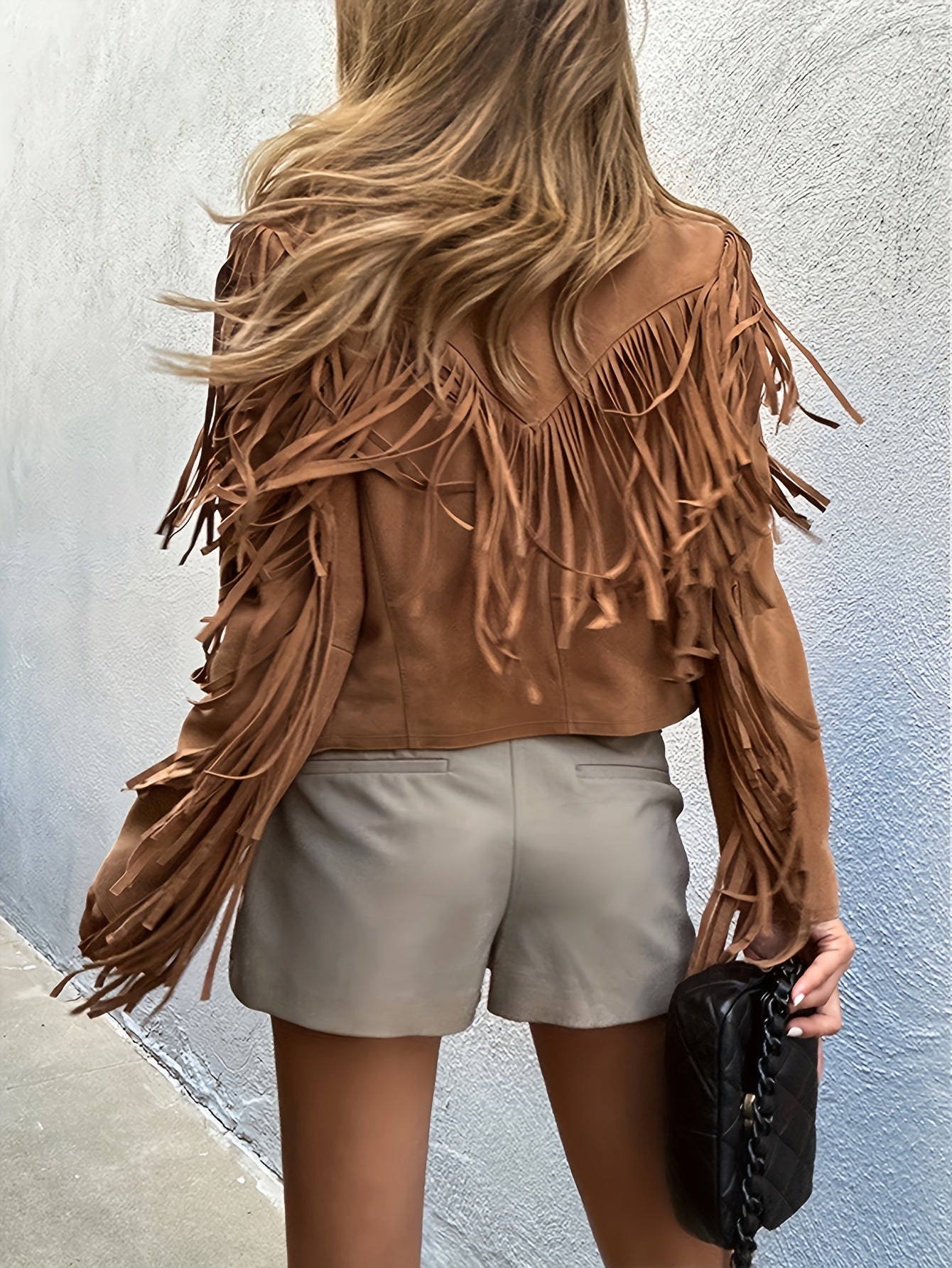 Women's Suede Jacket - Fringe Detailing - Notched Lapel - Boho Western Style