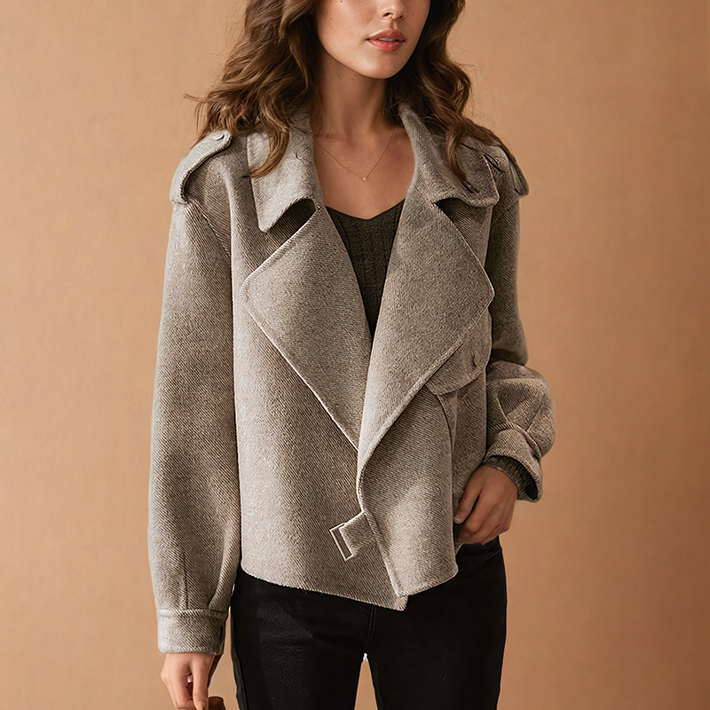 Turn-down collar loose coat for women