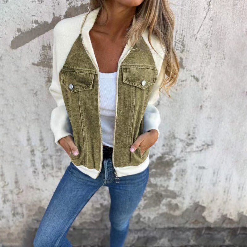 Stylish denim contrast sleeve jacket for women