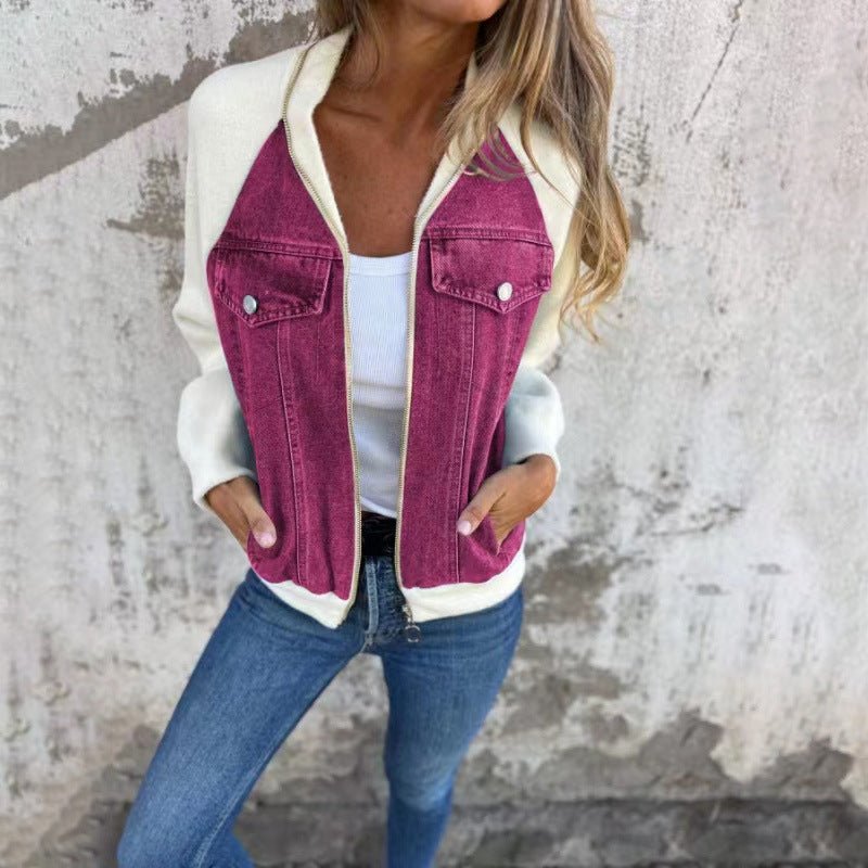 Stylish denim contrast sleeve jacket for women