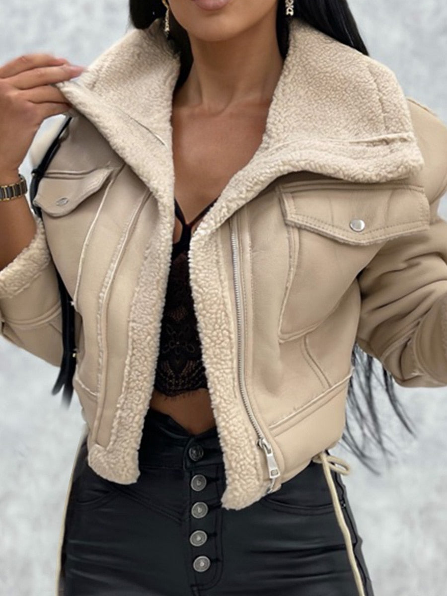 Stylish cropped biker jacket for women