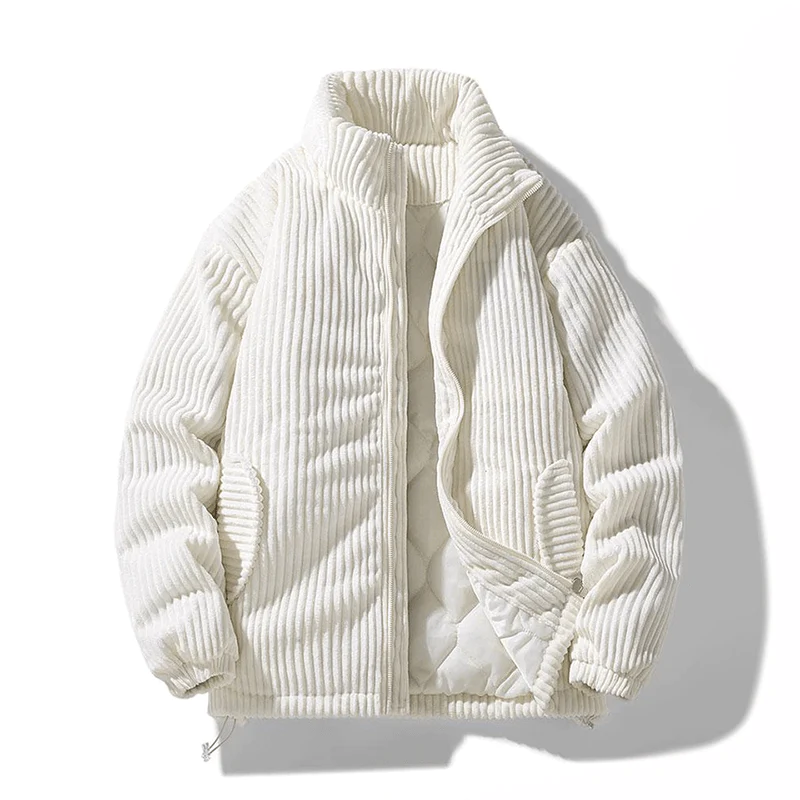 Women's Corduroy Quilted Jacket - High Collar - Relaxed Fit - Warm Lined