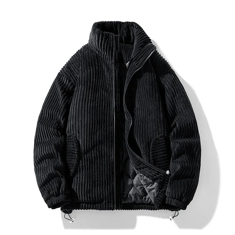 Women's Corduroy Quilted Jacket - High Collar - Relaxed Fit - Warm Lined