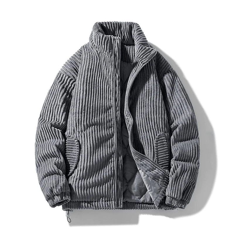 Women's Corduroy Quilted Jacket - High Collar - Relaxed Fit - Warm Lined