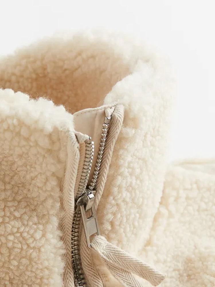 Women's Shearling Jacket - Oversized Fit - High Collar - Zip-Up Soft Teddy Fleece