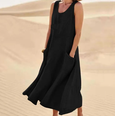 Andrea - Solid casual loose long summer dresses