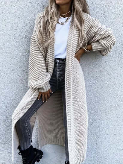 Women's Knitted Cardigan - Long Sleeve Open Front