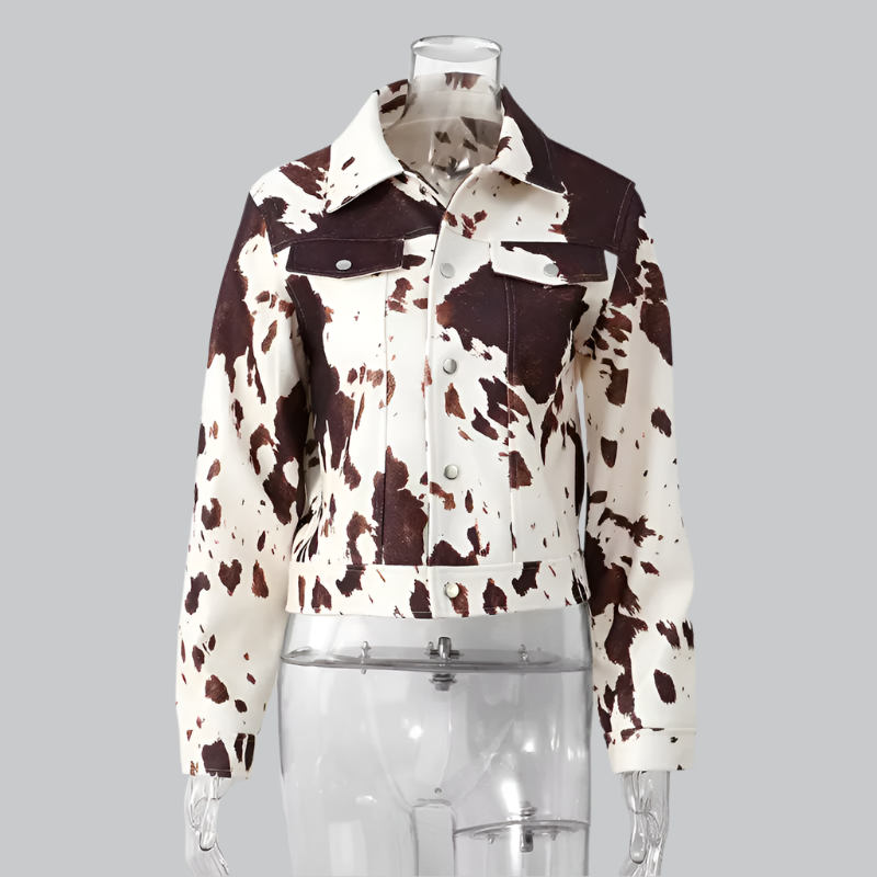 Chic lapel printed jacket for women