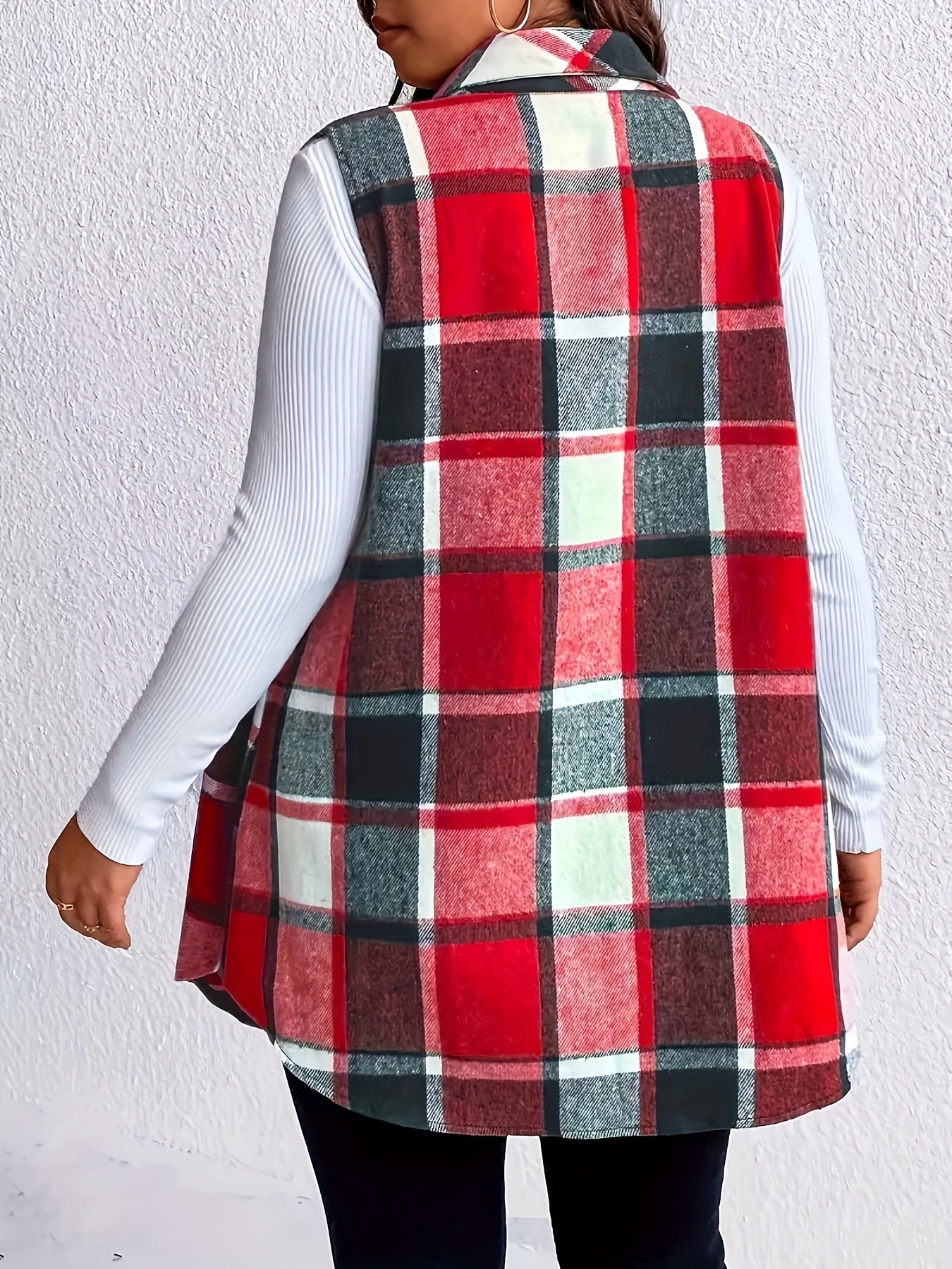 Plaid pattern vest jacket for women