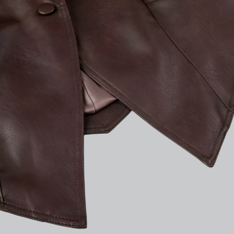 Women's Leather Jacket - Tailored Fit - Wrap Front with Tie Belt - Padded Shoulders