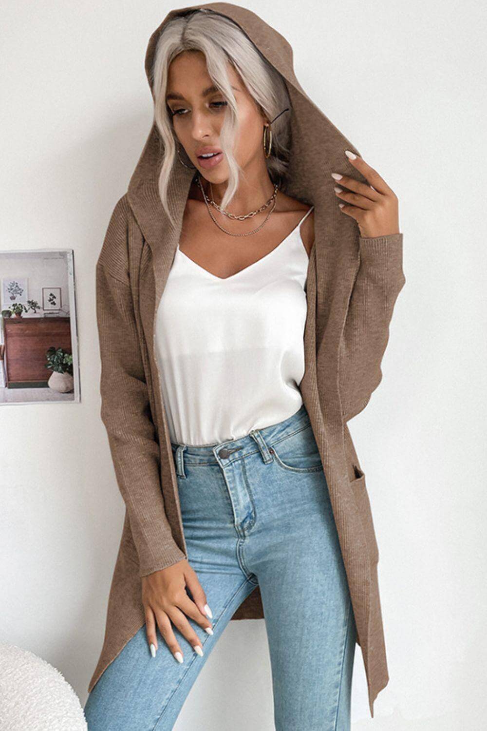 Women's Ribbed Hooded Cardigan