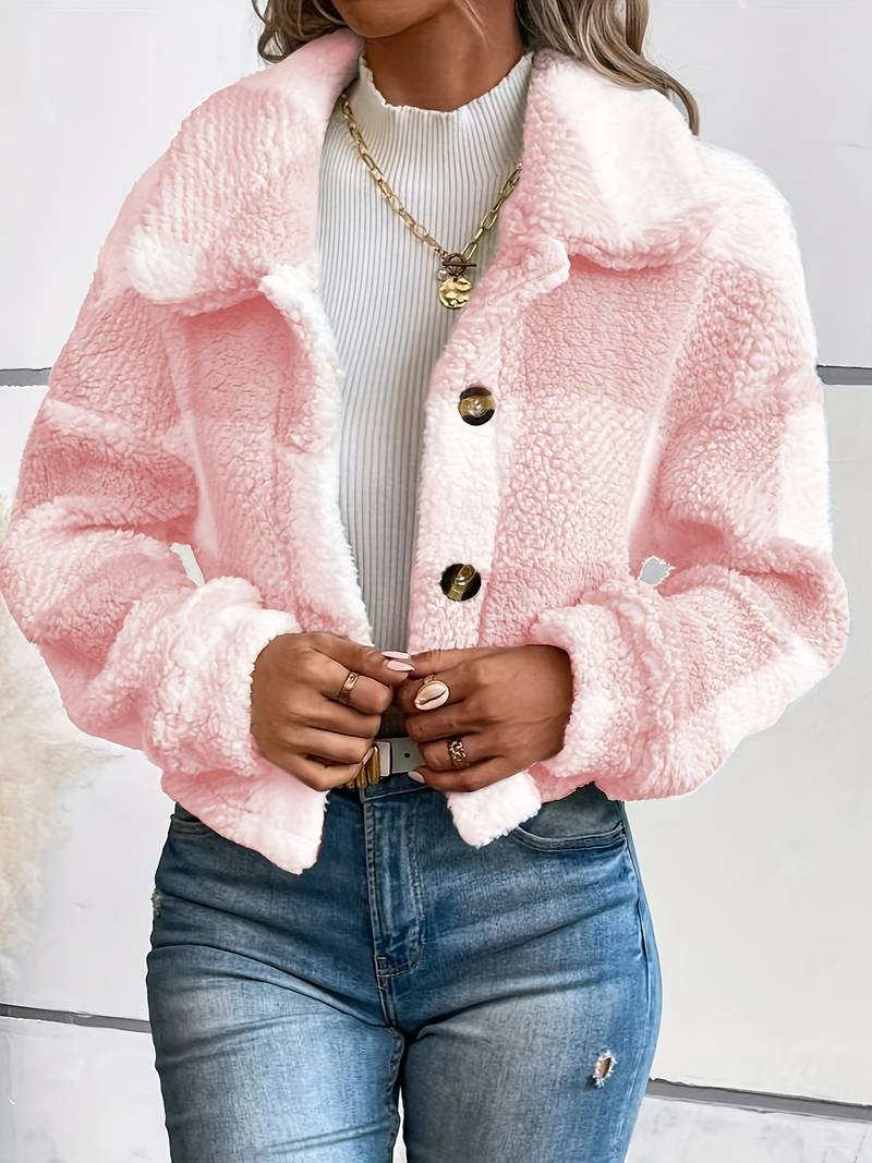 Women's Checkered Sherpa Jacket - Soft Fleece - Button-Up - Warm & Stylish