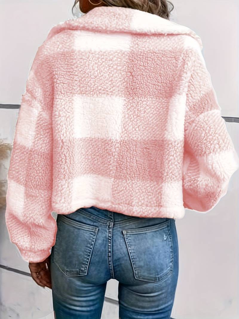 Women's Checkered Sherpa Jacket - Soft Fleece - Button-Up - Warm & Stylish