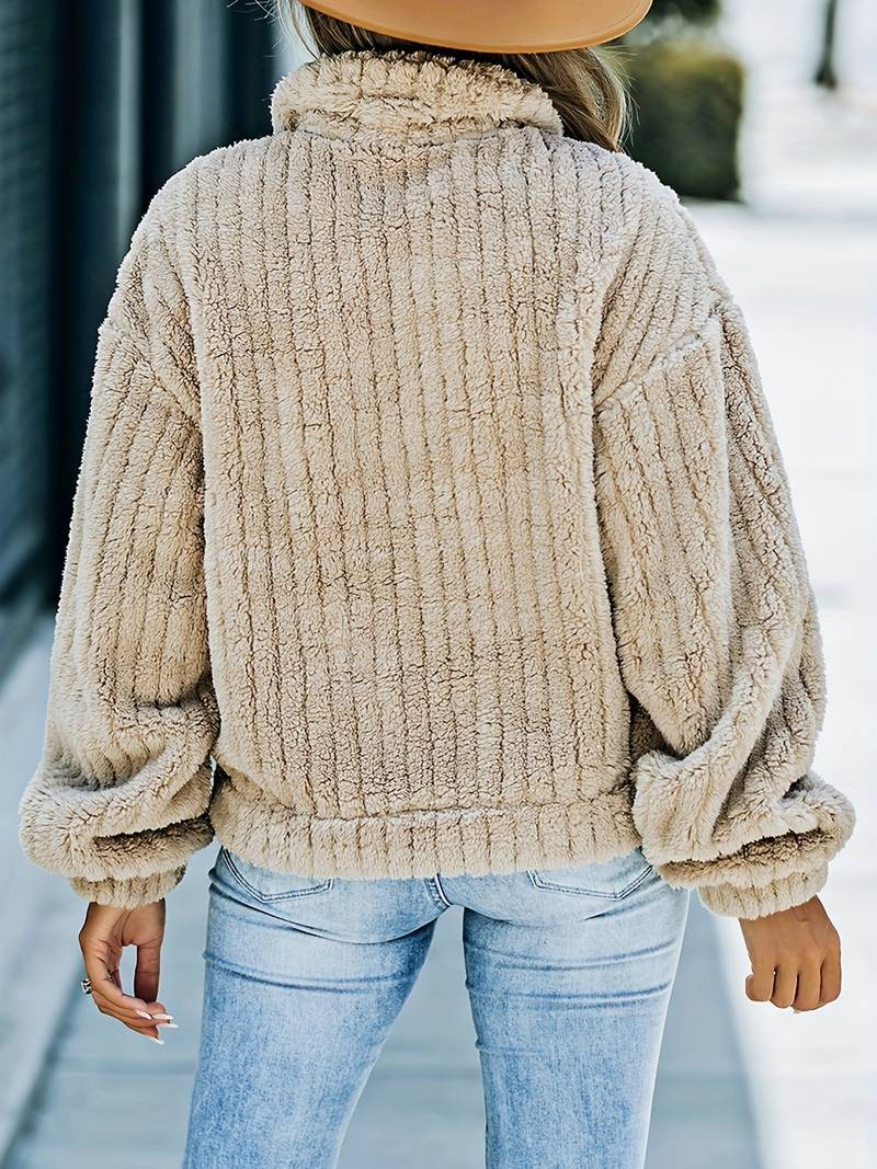 Women's Faux Fur Jacket - Oversized Fit - Notched Lapel - Button Front - Warm & Cozy