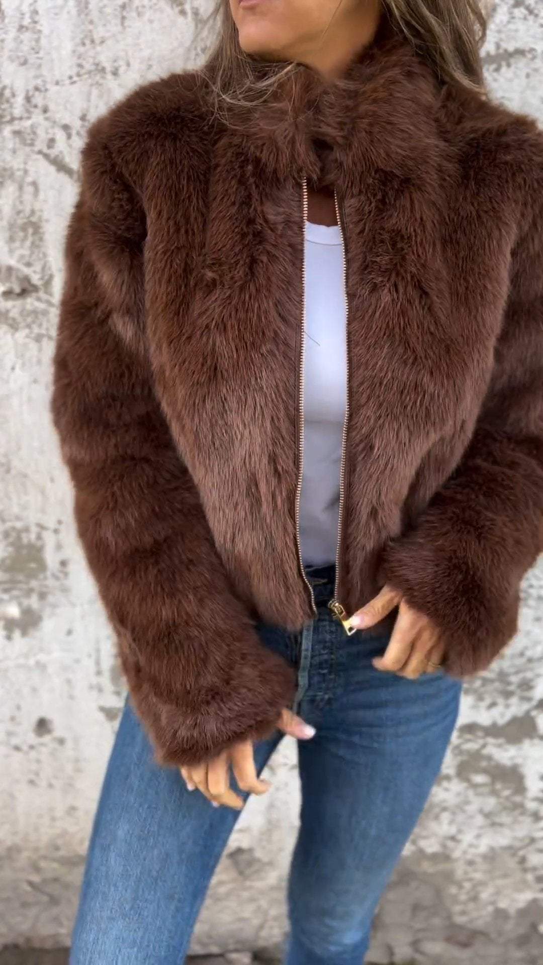 Faux fur collar jacket for women