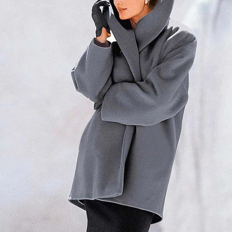 Windproof wide collar coat for women