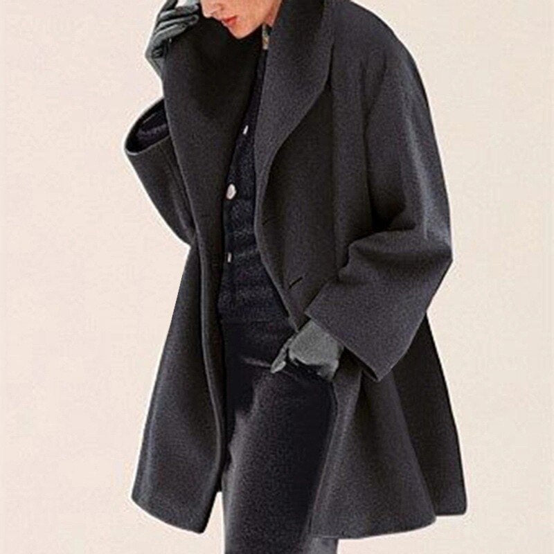 Windproof wide collar coat for women