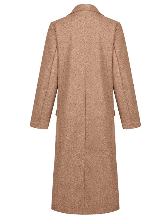 Women's Long Wool-Blend Coat - Double Breasted - Notched Lapel - Full Length Elegant Fit
