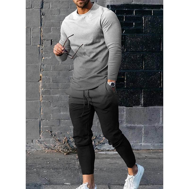 Men's Printed Casual Long Sleeve Trousers Set 90824898L