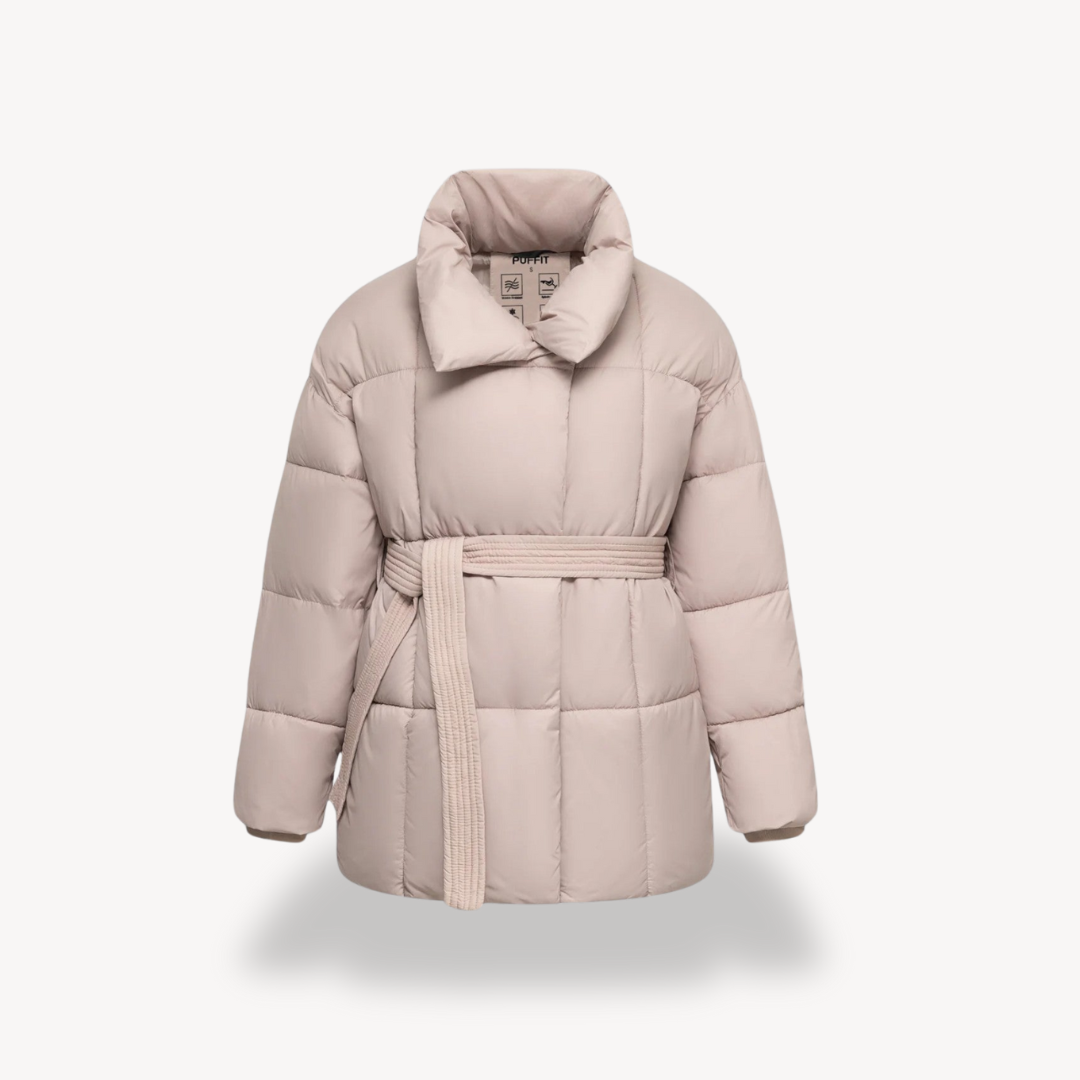 Loravelle | Women's Puffer Jacket – Belted, High Collar, Winter Coat