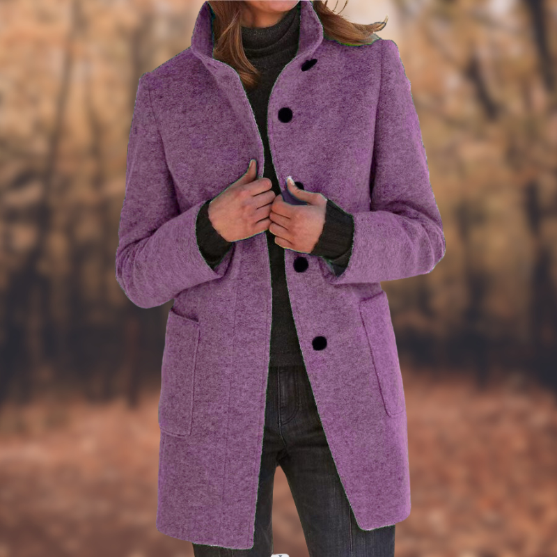 Mid-length button down coat for women