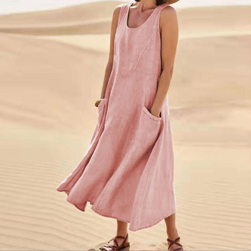 Andrea - Solid casual loose long summer dresses