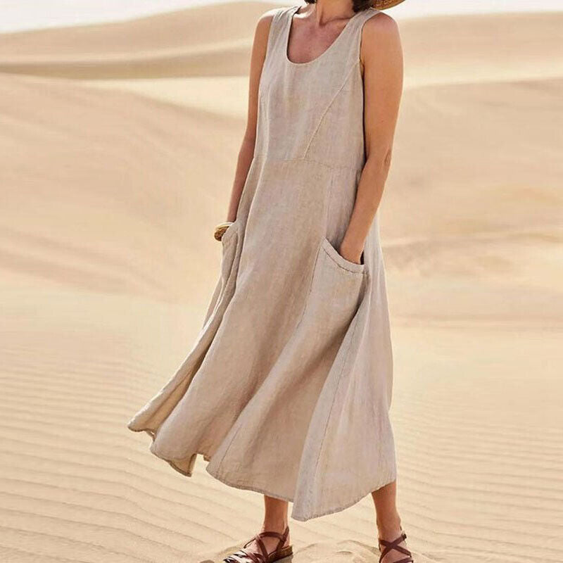 Andrea - Solid casual loose long summer dresses