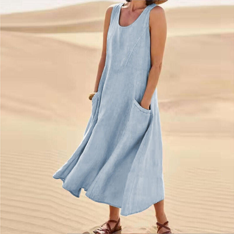 Andrea - Solid casual loose long summer dresses