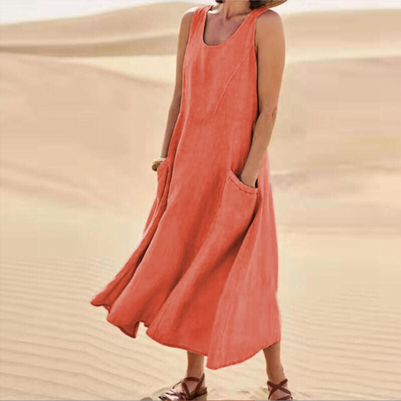 Andrea - Solid casual loose long summer dresses