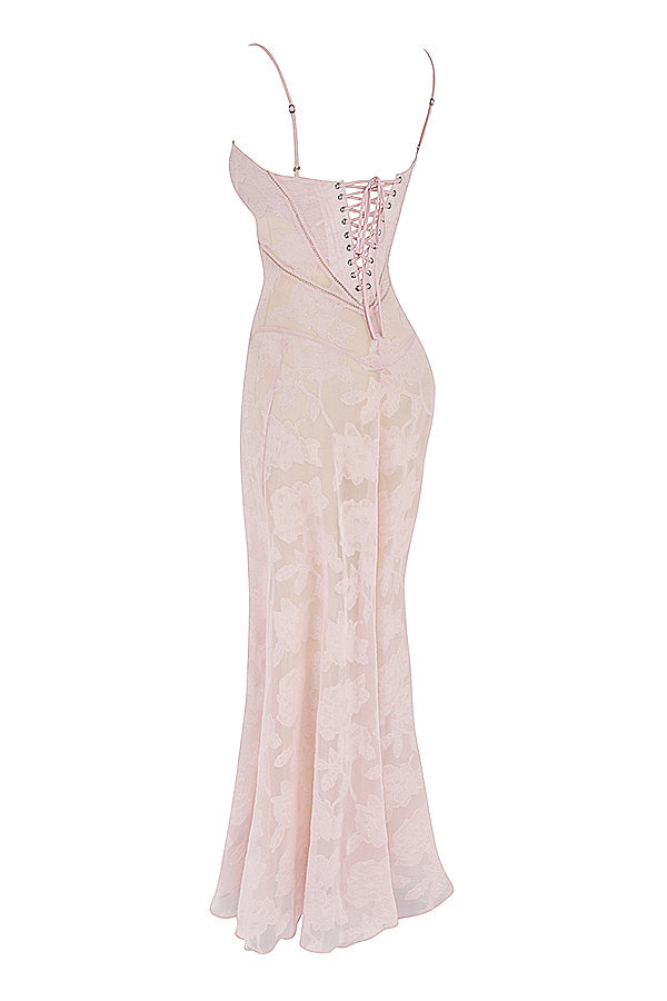 Eleanor - Retro Cream Maxi Dress With Lace Back Panel