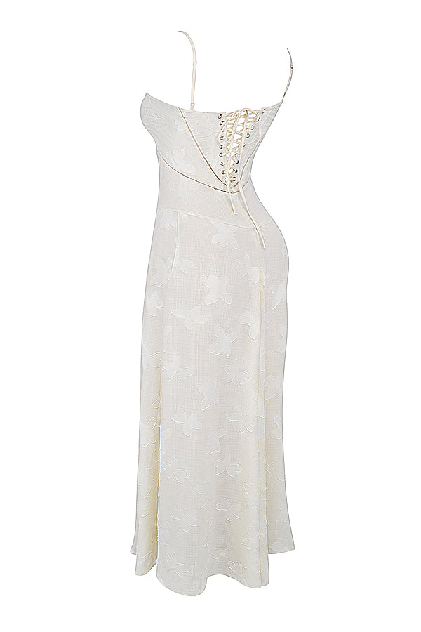 Eleanor - Retro Cream Maxi Dress With Lace Back Panel