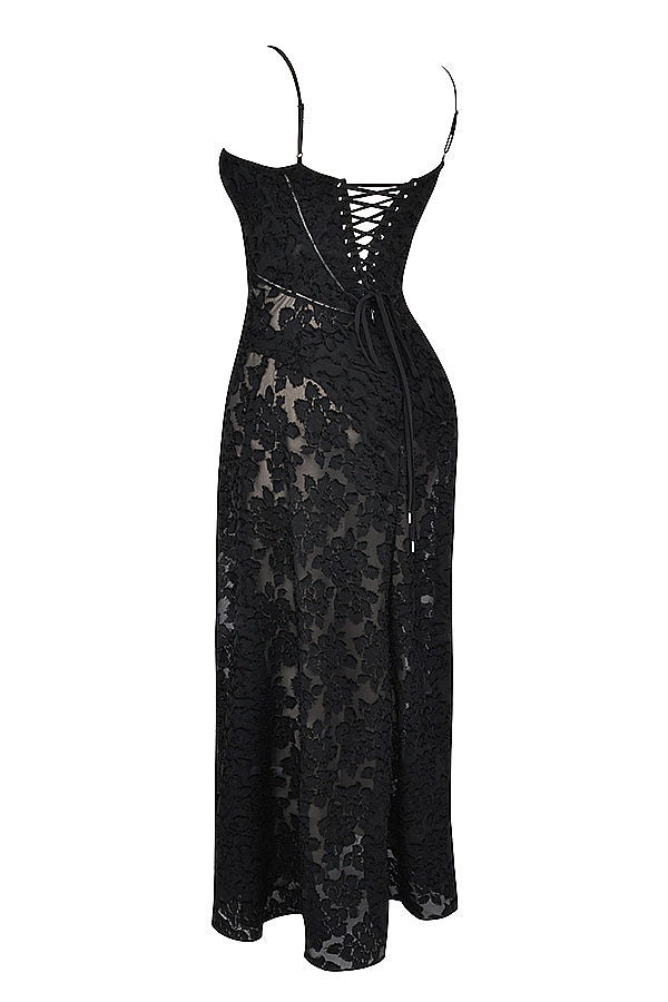 Eleanor - Retro Cream Maxi Dress With Lace Back Panel