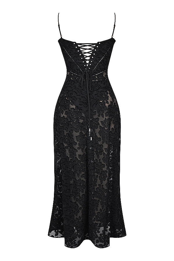 Eleanor - Retro Cream Maxi Dress With Lace Back Panel