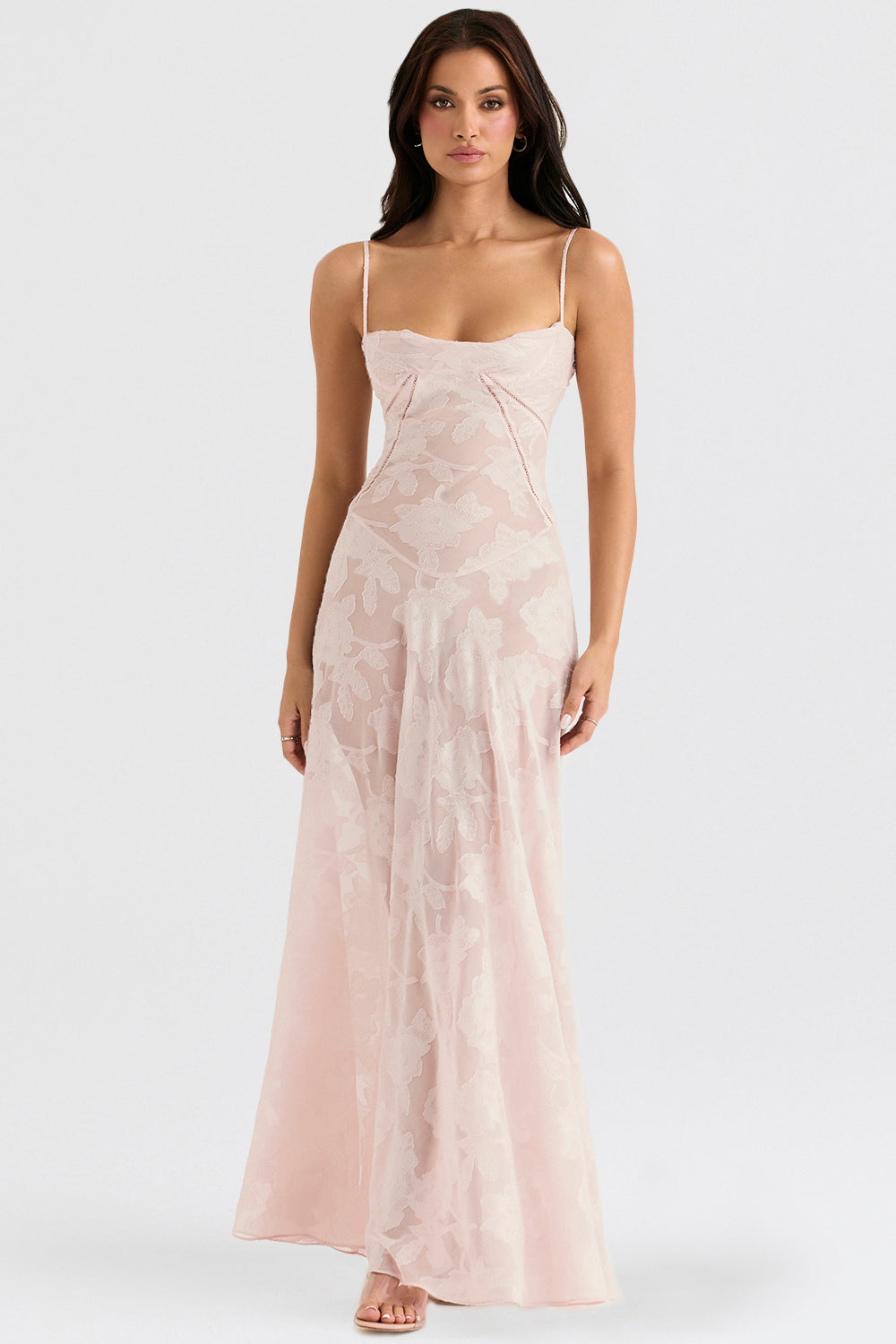 Eleanor - Retro Cream Maxi Dress With Lace Back Panel