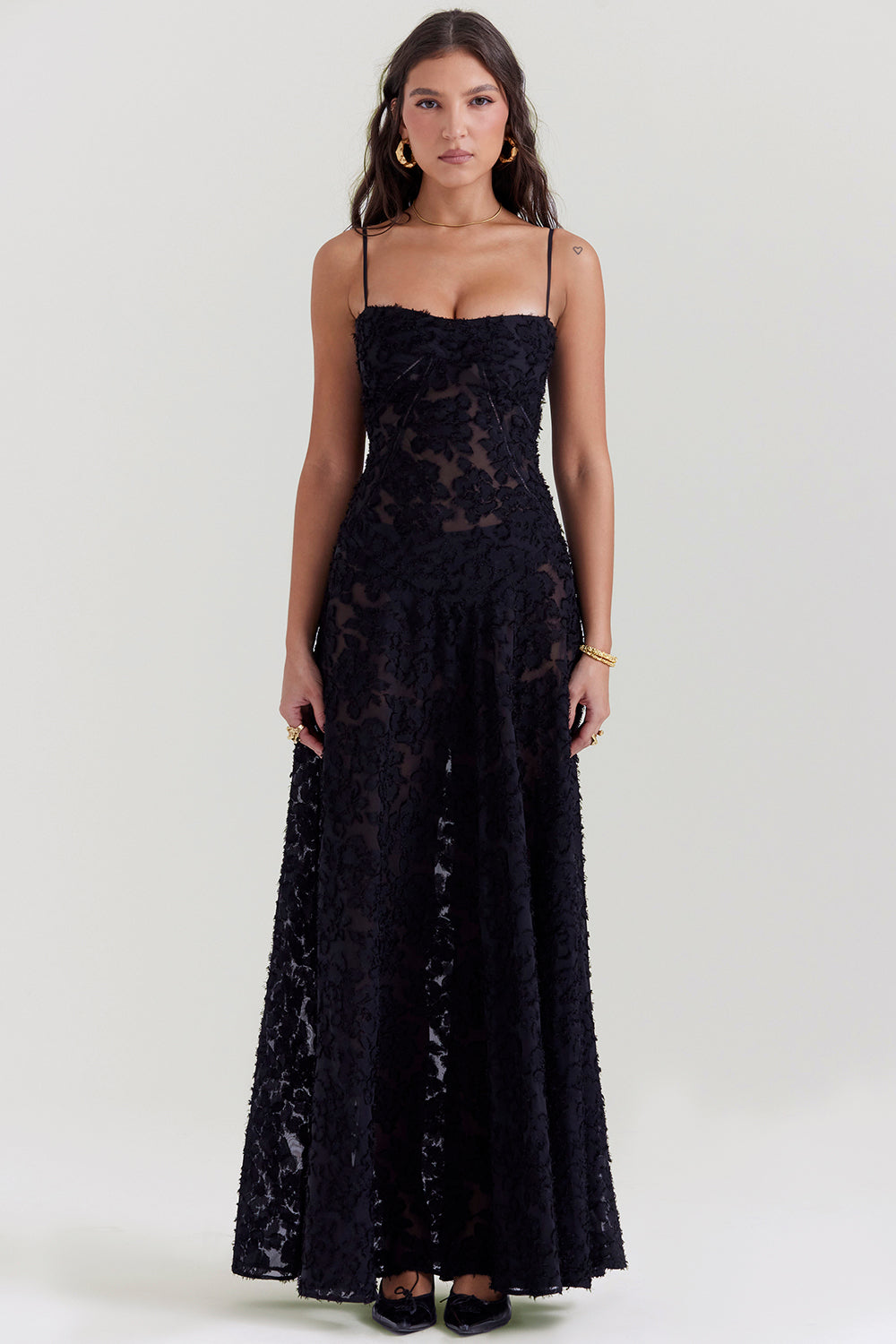 Eleanor - Retro Cream Maxi Dress With Lace Back Panel