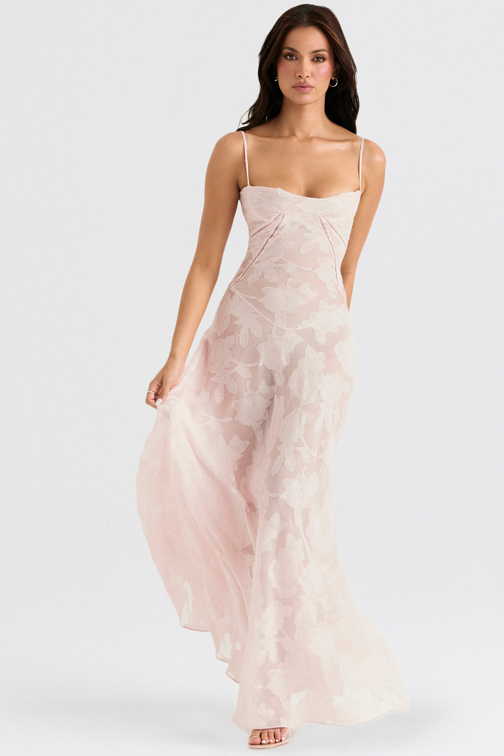Eleanor - Retro Cream Maxi Dress With Lace Back Panel