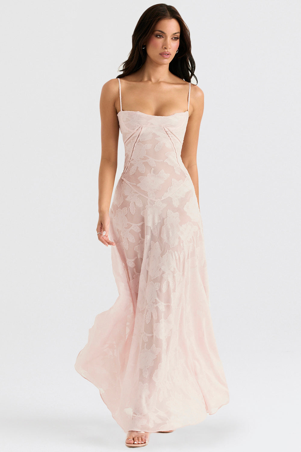 Eleanor - Retro Cream Maxi Dress With Lace Back Panel