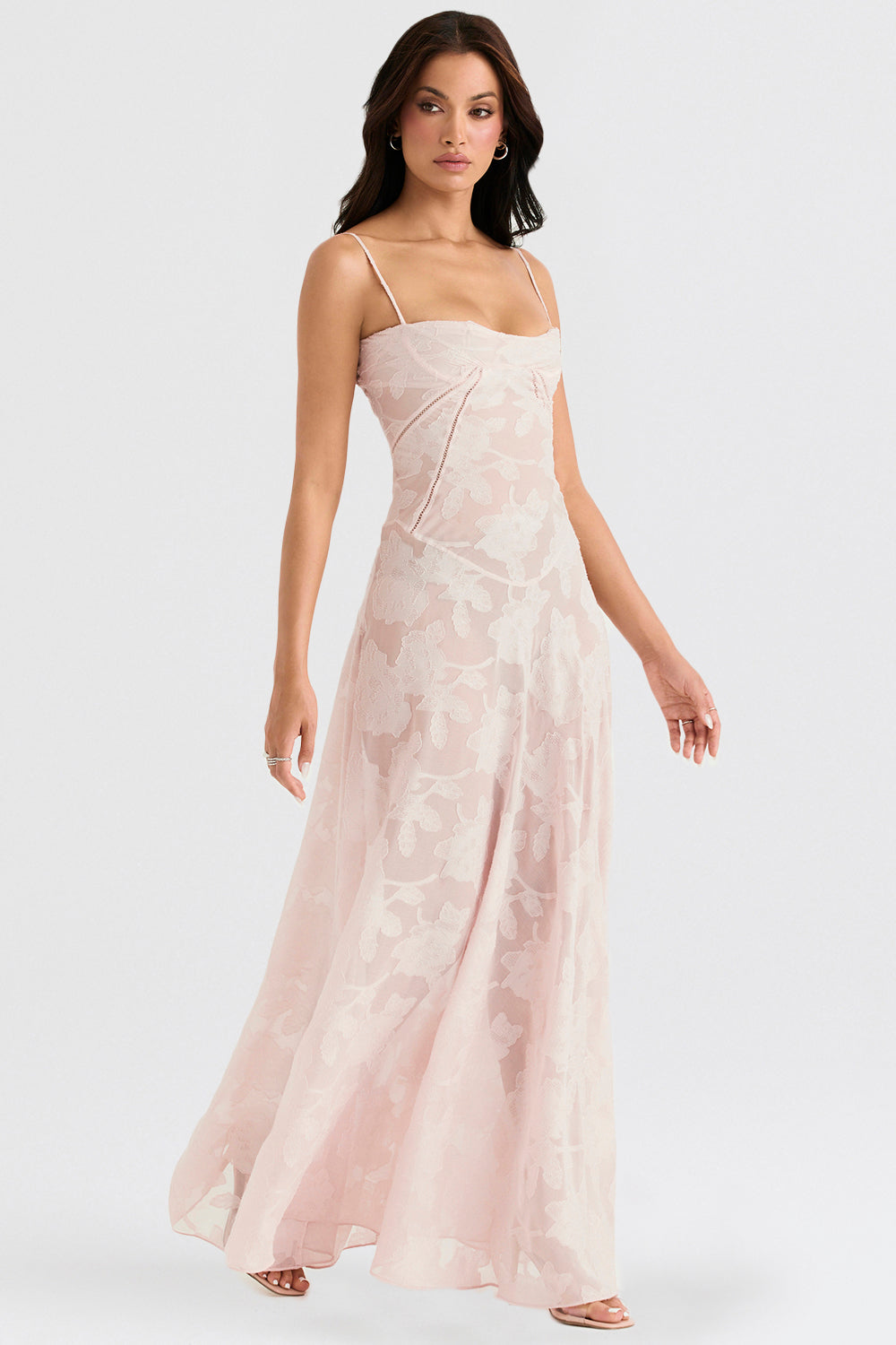 Eleanor - Retro Cream Maxi Dress With Lace Back Panel