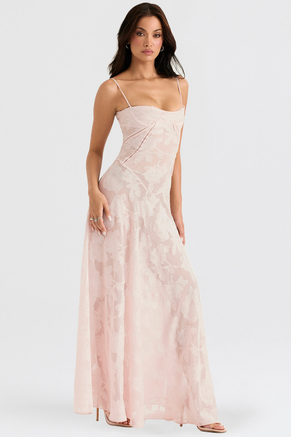 Eleanor - Retro Cream Maxi Dress With Lace Back Panel