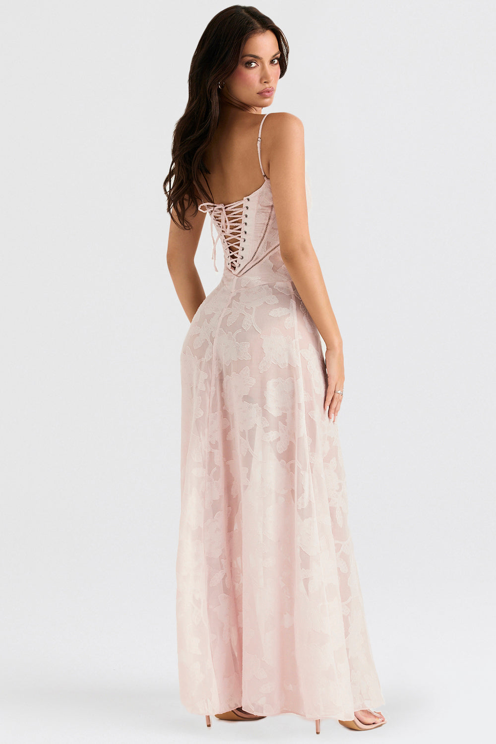 Eleanor - Retro Cream Maxi Dress With Lace Back Panel