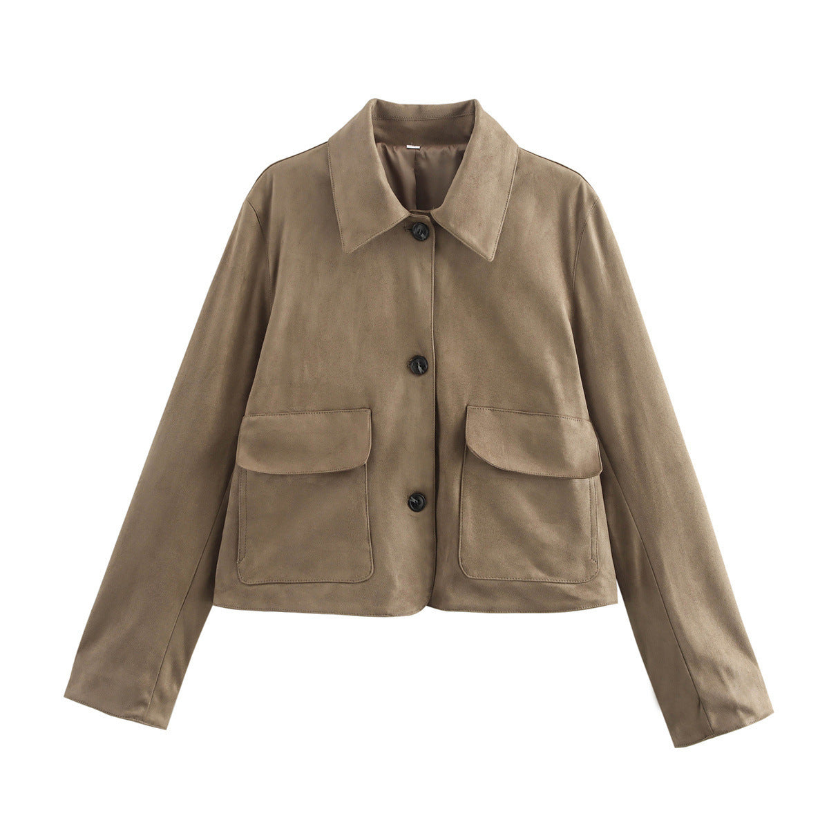 Women's Suede Jacket - Button-Up Front - Classic Collar - Boxy Fit - Stylish & Soft
