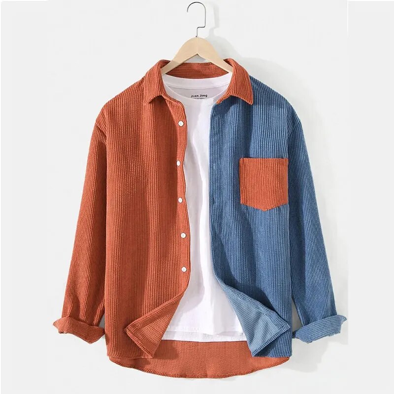 Fabiano - Corduroy Men's Shirt with Patchwork Design