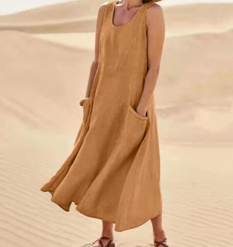 Andrea - Solid casual loose long summer dresses