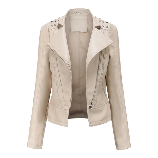 Women's Punk Rivet Faux Leather Jacket - Slim Fit Retro Biker Style