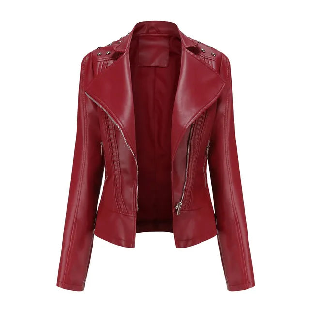 Women's Punk Rivet Faux Leather Jacket - Slim Fit Retro Biker Style