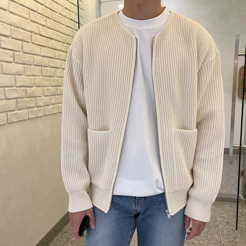 Men's Ribbed Knit Cardigan - Button Up - Long Sleeve - Soft & Stretchy Layering Piece