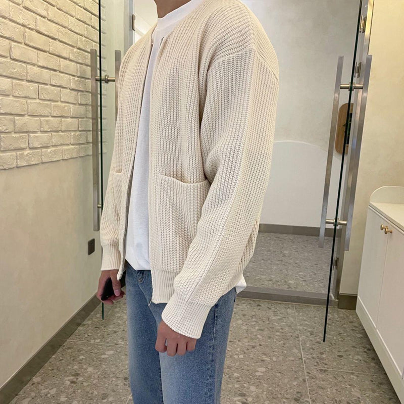 Men's Ribbed Knit Cardigan - Button Up - Long Sleeve - Soft & Stretchy Layering Piece