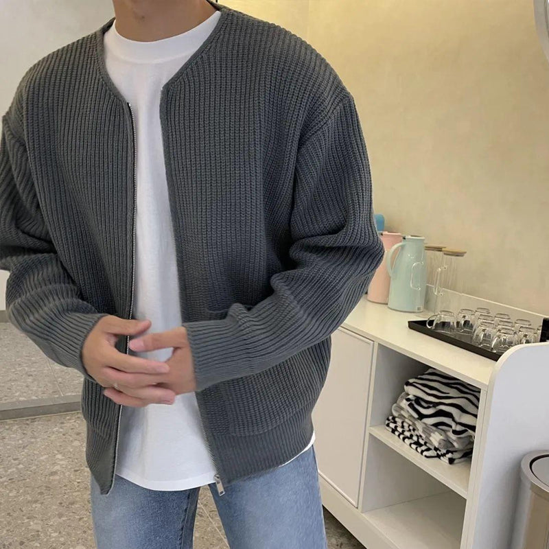 Men's Ribbed Knit Cardigan - Button Up - Long Sleeve - Soft & Stretchy Layering Piece